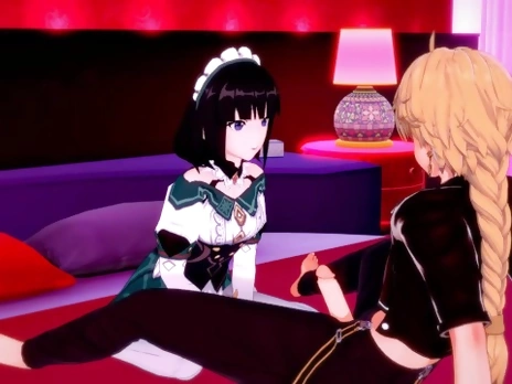 The receptionist Katheryne gets her pussy eaten before getting fucked - Genshin Impact Hentai.