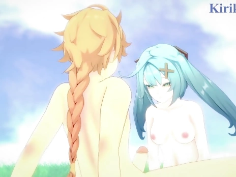 Faruzan and Aether have intense sex in a meadow. - Genshin Impact Hentai