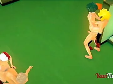 Boku No Hero Yaoi Hentai 3D - Orgy Bakugou Katsuki is fucked by Todoroki Shoto while Deku (Midoriya Izuku) is Fucked by Kaminari Denki. Anal Creampie Animation Gay