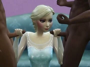 Elsa Frozen doing interracial Gangbang