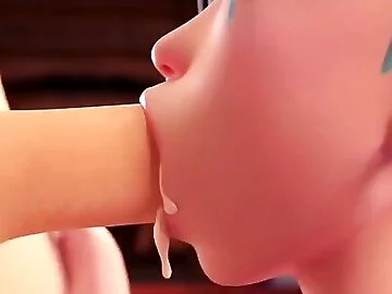 blue hair girl sucking