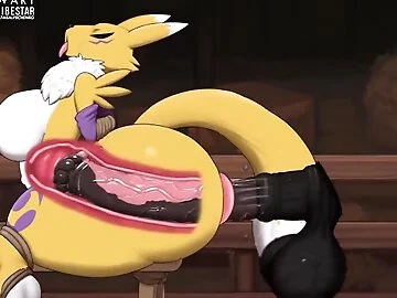 Renamon is fucked hard by flying dildo