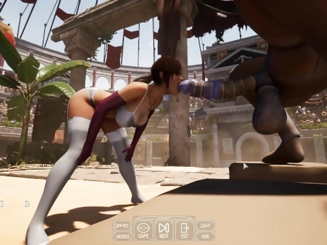 A statue is fucking Lara Croft while 1,000 viewers are watching.